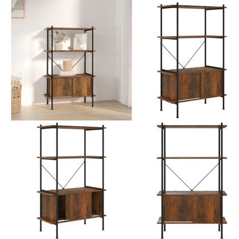 Étagère à 4 niveaux armoire 80x40x130cm Acier bois d'ingénierie - Bibliothèque - Étagère - Meuble De Rangement - Rangement Mural - Étagère Avec Armoire - Home & Living (1/5)