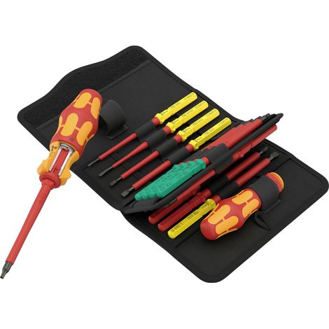 Wera VDE Jeu de tournevis 17 pièces cruciforme Phillips, vis à fente, Pozidriv, TORX, carré intérieu