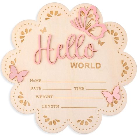 Carte Mensuelle Bebe Bois, 15,5cm Panneau Hello World en Bois Cartes Étapes Bébé Plaques de Nom de Naissance pour Nouveau-Nés Accessoires Photo pour Fête Prénatale Crèche (Rose) (1/5)