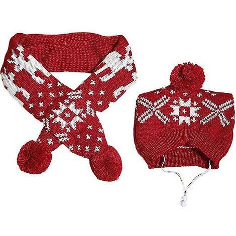 Christmas Dog Costume Hat And Knit Scarf Cute Pet Costume Accessories Winter Warm Clothes For Cats