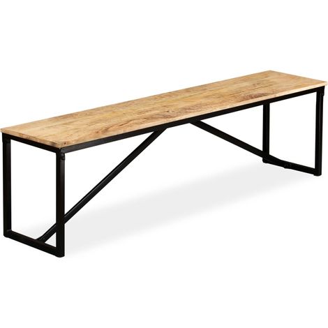 Vidaxl – Banc en bois de manguier massif 160x35x45 cm – Cadre en acier robuste – Style industriel vintage – Pour salon, bureau ou couloir (1/5)