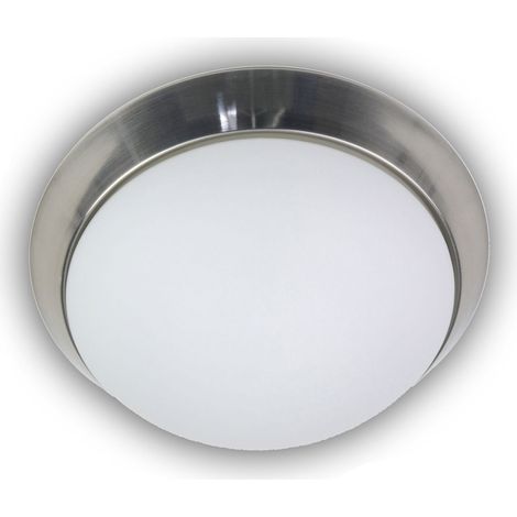 LED-Deckenleuchte rund, Opalglas matt, Dekorring Nickel matt, Ø 30cm