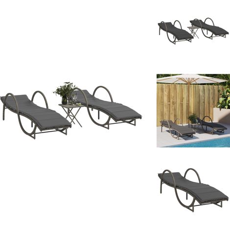 Sonnenliegen 2 Stk. mit Tisch Grau Poly Rattan - Sonnenliegen - Gartenmöbel - Outdoormöbel - Relaxsessel - Poolliegen (1/5)