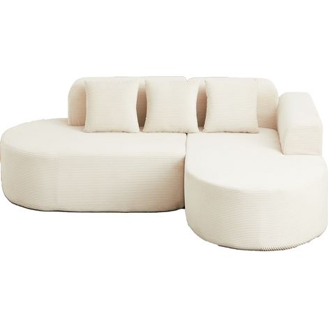 Sofá modular esquinero en L de 220 cm en terciopelo acanalado beige con 3 cojines (1/5)