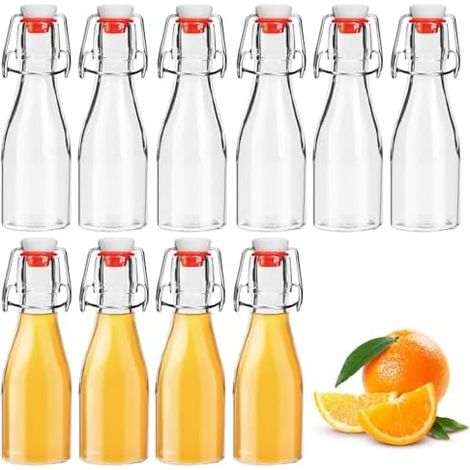 Lot de 10 Bouteille en Verre avec Bouchon Mécanique 150ml,Mini Bouteilles Hermétiques en Verre,Bouteille Biere Vide pour Liqueurs, Huile, Vinaigrette, Bière, Jus (1/5)