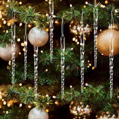 24Pcs Stalactites Sapin Noël Glaçon Ornement Suspendu en Acrylique, Décoration de Noël en Forme de Stalactites en Acrylique (1/3)