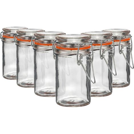 Lot de 6 bocaux à épices en verre – 70 ml – Couvercle à clip métal – Joints silicone – Hermétiques – Idéal pour épices et herbes (1/5)