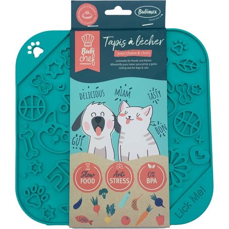 Tapis gamelle à lécher 20x20cm Bleu pour Chiens et Chats avec Ventouse, Anti glouton, Anti Stress, Silicone sans BPA, Réduit la Mauvaise Haleine, Compatible Lave-Vaisselle et Congélateur (1/3)