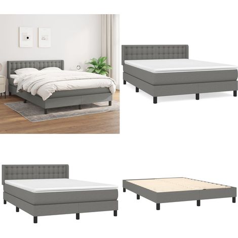 Cama box spring con colchón tela gris oscuro 140x190 cm - Colchón de muelles - Cama box spring