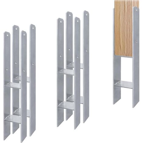 Lot de 4 supports de poteau en H - Galvanisés à chaud - 91 mm - Ancrage en H - Galvanisé à chaud - Longueur : 600 mm - Épaisseur : 5 mm (4 pièces de 91 mm) (1/5)