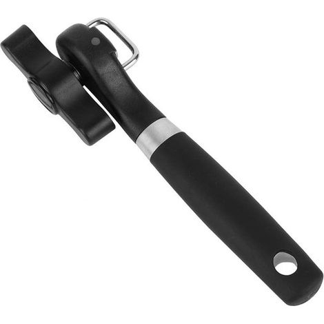 Abrelatas - Abrelatas manual - Seguro - Acero inoxidable - Con cuchilla - Abrelatas de cocina - Negro (1/5)