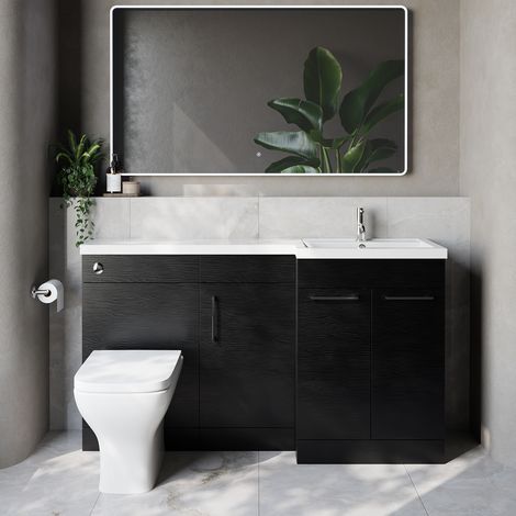 Napoli 390 Nero Oak 1500mm 3 Door Vanity Unit Toilet Suite with Right Hand Square Lucia Basin - 1500mm - Chrome 160mm HandleWith Kingston Toilet Pan and Seat