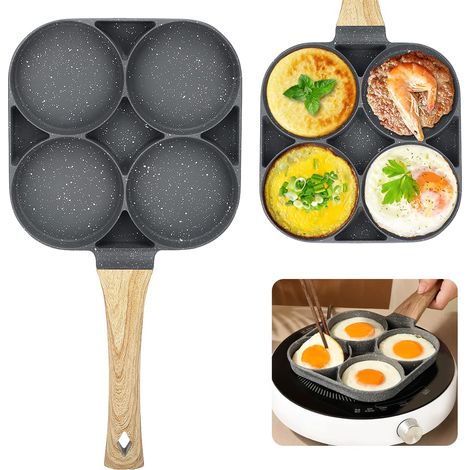 Crêpière antiadhésive en aluminium – 4 emplacements pour pancakes – Compatible gaz et induction – Chauffage rapide et uniforme (1/5)