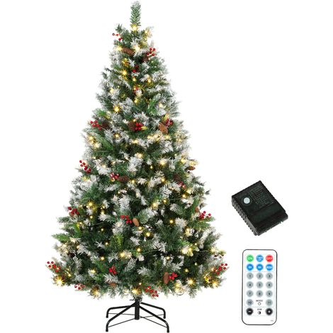 HOMCOM Albero di Natale Innevato 180cm, 250 Luci LED 2 Colori, Telecomando (1/5)