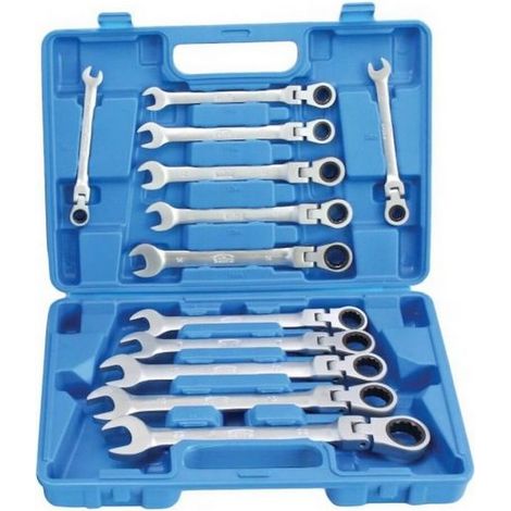 Jeu de 12 clés mixtes à cliquet articulées 8-22 mm – Acier chrome vanadium – 72 dents – Angle de reprise 5° pour espaces exigus (1/3)