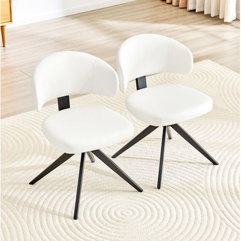 Set de 2 sillas de comedor 77 cm blancas, giratorias 360°, con PU, respaldo curvo y estructura metálica (1/5)