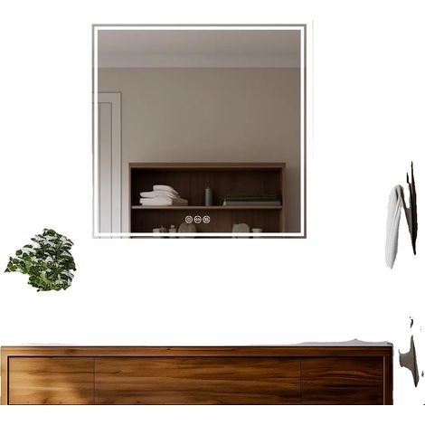 Miroir de Salle de Bain LED, Forme Carrée, 800 x 800 mm, Puissance 24W, Température de Couleur 3500K-6500K, Étanche IP44 (1/5)