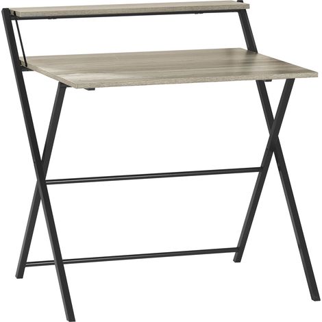 Brooklyn Folding Computer Desk PC Laptop Table 2 Shelf Home Office Study, Grey (1/5)
