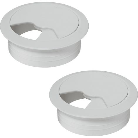 Cyclingcolors – Lot de 2 passe-câbles ronds encastrables 60mm – Plastique blanc – Accès facile aux câbles – Pour bureaux et tables