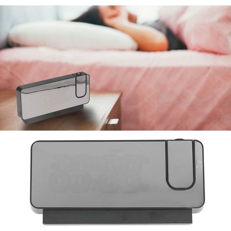 Réveil à projection LED avec affichage numérique miroir, réveil de chevet haute définition, calendrier de bureau, montre électronique, boîtier noir avec rétroéclairage blanc. (1/5)