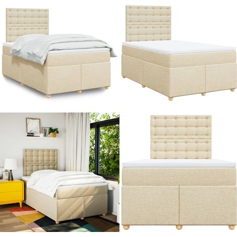Sommier à lattes de lit avec matelas crème 120x190 cm tissu - Sommier crème - Matelas ensaché (1/5)
