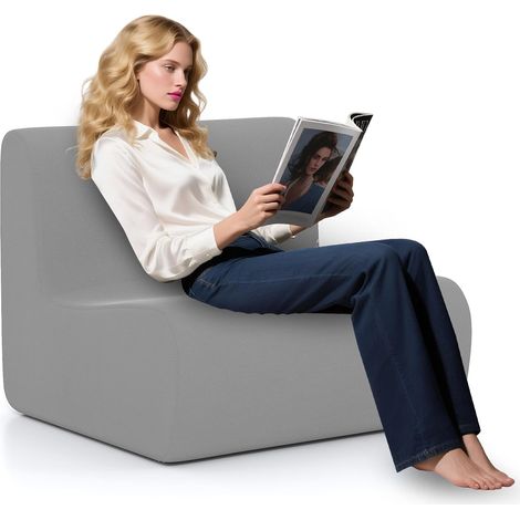 COSTWAY Divano Singolo da Pavimento, Poltrona da Divano con Morbido Velluto e Supporto Ergonomico, Poltrona Sacco da Lettura per Soggiorno, Camera da Letto (Grigio) (1/2)