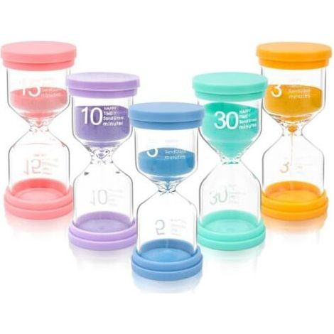 5 pcs Hourglass Set, Colorful Hourglasses for Kids, Min Glass, 3/5/10/15/30 Minutes, Macaron Color Hourglasses for Learning, Game Timing, Home Office Decoration (1/5)