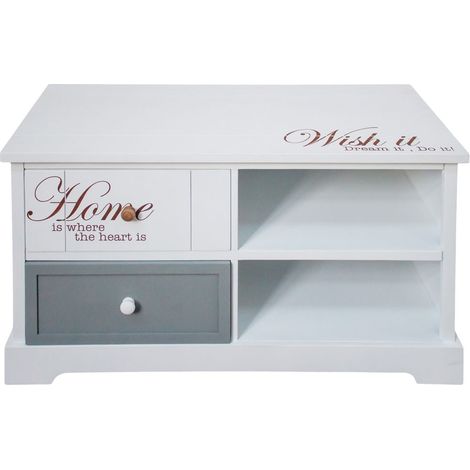 Kommode Schriftzug 2 Schubladen weiß 2 Ablagefächer Wohn Schlaf Zimmer Schrank (1/5)