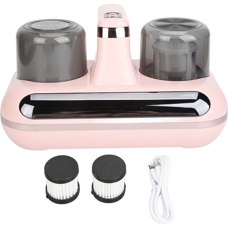 Aspirateur de lit UV sans fil, forte aspiration, anti-acariens, matelas avec affichage de l'humidité pour oreillers, draps, canapé, jouets en peluche, rose (1/5)