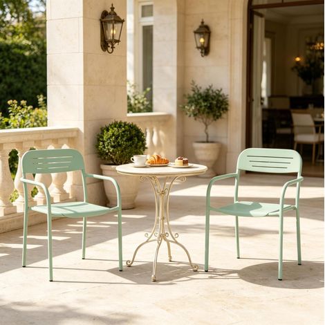Chaises de jardin empilables lot de 2, métal vert HAVRYA (1/5)
