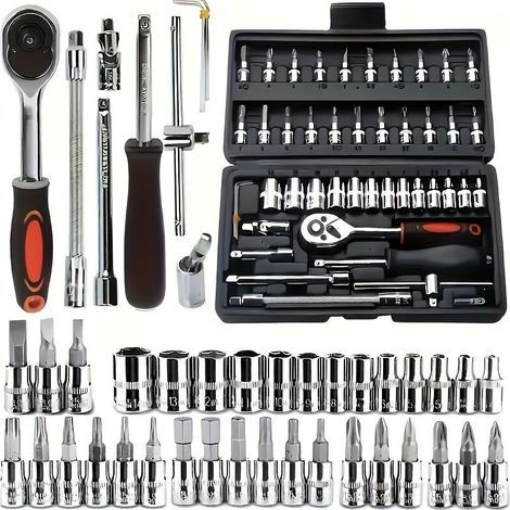 APEX Coffret de douille et embouts Mallette à Outils ,1/4-inch (24 Dents) - 46 pcs (1/5)