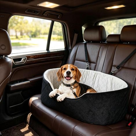 Asiento para perros para coche con cinturón de seguridad y sistema de sujeción, asiento acolchado para mascotas para vehículos (1/5)