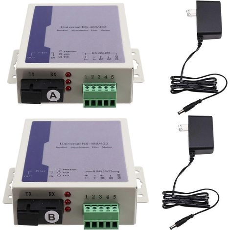 1 paire de convertisseurs de média optiques bidirectionnels RS485, équipement de communication RS485, émetteur-récepteur fibre optique, prise US (1/5)