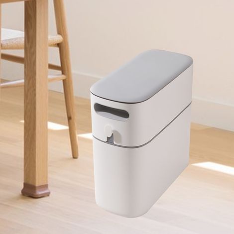 Poubelle étroite de salle de bain avec couvercle hermétique, gris, à remplissage automatique (1/5)