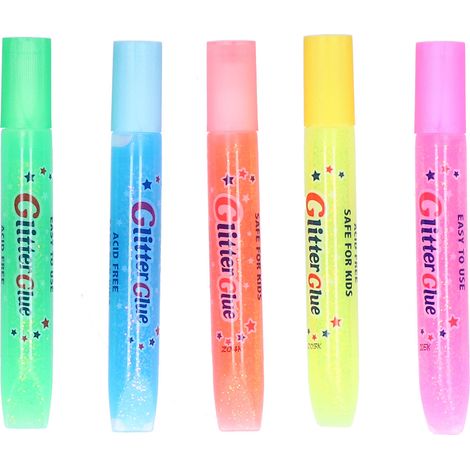 Glitter Glue Pen Washable Gold Powder Arts and Crafts Supplies for Children PaintingNeon Glitter Glue 5 Packs (1/5)