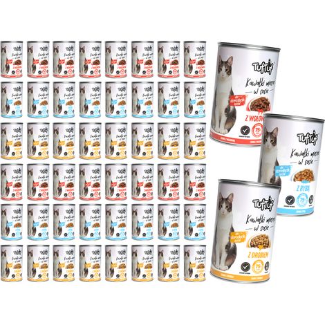 Pâtée pour chat TufTuf, mélange de saveurs, boîte de 48 x 415 g, morceaux en sauce (1/5)