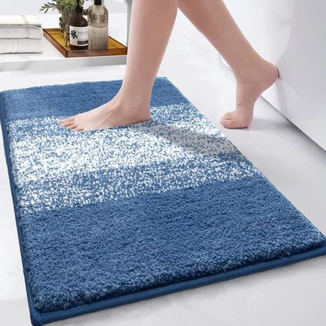 Tapis de Bain Antidérapant en Microfibre - EINNENFFER - Douceur et Confort, Lavable en Machine, 50 x 80 CM, Bleu (1/4)
