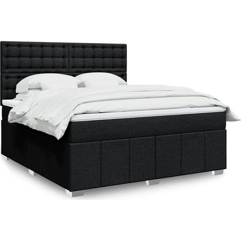 Cama box spring con colchón tela negro 180x200 cm (1/5)