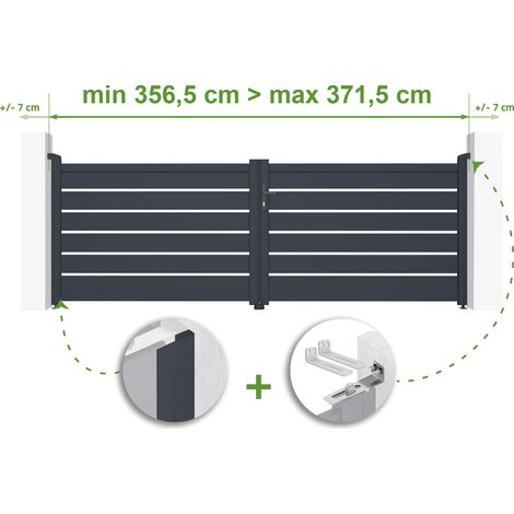 Portail battant ajustable en largeur VOGEL 3,5m H.120cm Aluminium Gris Anthracite (1/4)