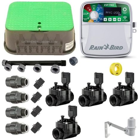 Kit di irrigazione automatico Rain Bird a 4 zone da 24 V per tubi da 32 mm Include programmatore, elettrovalvole e accessori (1/4)