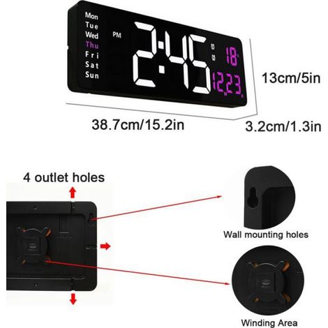 Horloge numérique moderne à grand écran LED avec télécommande, idéale pour salon, bureau ou chambre à coucher (1/5)