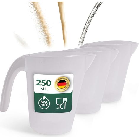 Novaliv Lot de 3 tasses à mesurer 250 ml, ensemble de tasses à mesurer transparentes avec échelle g/ml claire pour liquides, farine et sucre, fabriqué