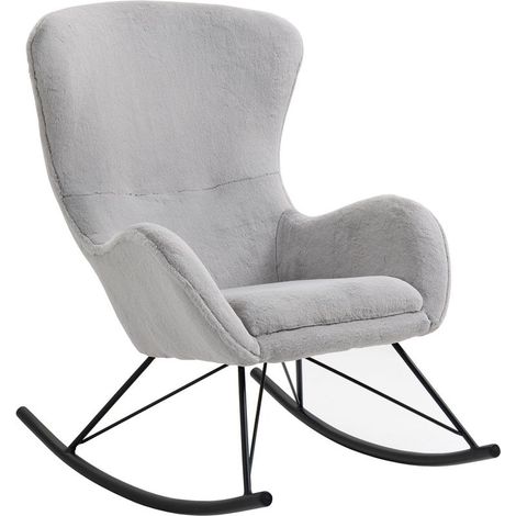 Fauteuil à Bascule Design Scandinave en Fausse Fourrure Effet Peau d'Agneau Gris - PANGIVO (1/5)