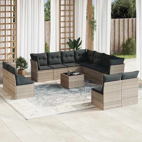 vidaXL Set Divano Giardino 12 pz con Cuscini Grigio Chiaro Polyrattan (1/3)