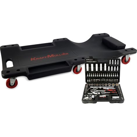 Chariot de visite Kraft Müller,  vidange véhicule Set pour Mécanicien, Coffret 108 pcs Clé à Cliquet Douille Acier Vanadium