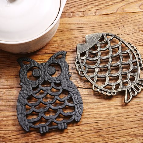 2 sottobicchieri decorativi vintage in ghisa, tovagliette isolanti pesanti, sottopentola per cucina e tavolo da pranzo, metallo rustico fatto a mano (1/3)