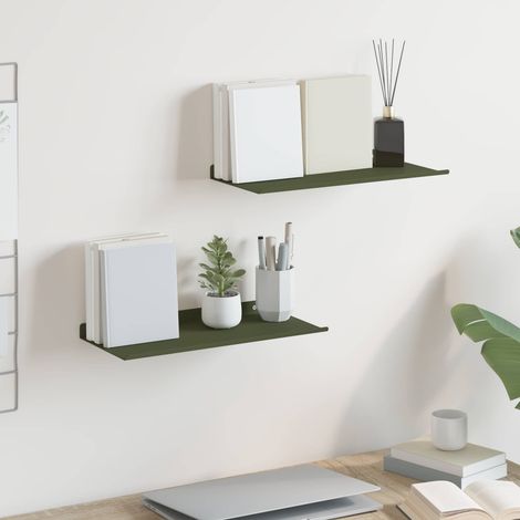 Schwebendes Regal 2 pcs Olive Grün 40 x 18 x 2,5 cm Stahl