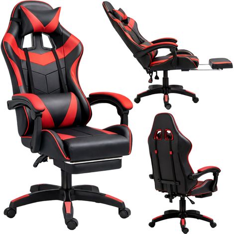 LEAN Drehbarer Büro-Gaming-Stuhl mit Fußstütze und Kissen, Schwarz und Rot (1/5)