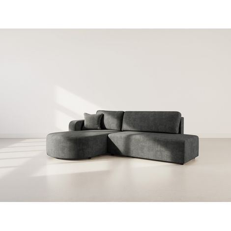 Miro - canapé d'angle gauche 4 places convertible avec coffre en velours texturé - gris anthracite (1/5)