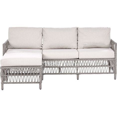 Garden Corner Sofa with Ottoman Grey PE Rattan 3 Seater Woven Wicker Couch Traditional Style OFENA (1/5)